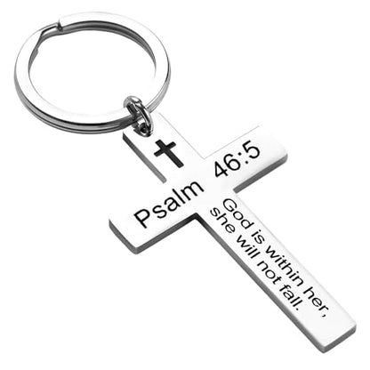 Catholic Bible Quote Keychain Christian Bag Charm for Women Mom Aunt Birthday Christmas Religious Gifts for Nana Grandma Jesus Cross Keychain God Is within Her She Will Not Fall Keychain Gift