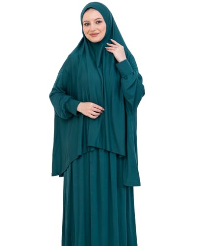 Prien Soft Prayer Dress For Women, Muslim Abaya Hijab Set, Long Turkish Cotton Praying Outfit, Islamic Clothes For Ramadan - color: Emerald