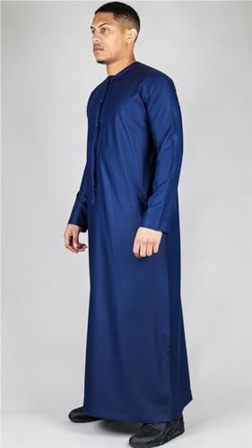 Men's Thobe Emirati Omani Jubba Islamic Clothing Muslim Kaftan Eid Robe Arab String Tassel - color: Navy Regular, size: 52