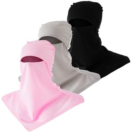 SATINIOR 3 Piece Balaclava Face Cover Sun Protection Neck Cover Summer Balaclava for Men Women Outdoor Sports UV Protector - color: Pink,black,light Gray