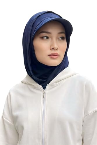 Aisha's Design Full Coverage Cotton Bonnet Hijab with Visor Modest Underscarf Bonnet - color: Navy Blue