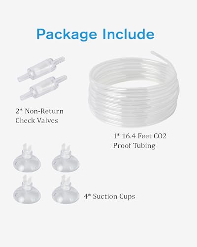 Airline CO2 Tubing 16.4 Feet PU Aquarium CO2 Pressure Proof Tubing Trachea with Check Valves, Suction Cups, Soft and Transparent Aquarium Air Pump Accessories for Fish Tank