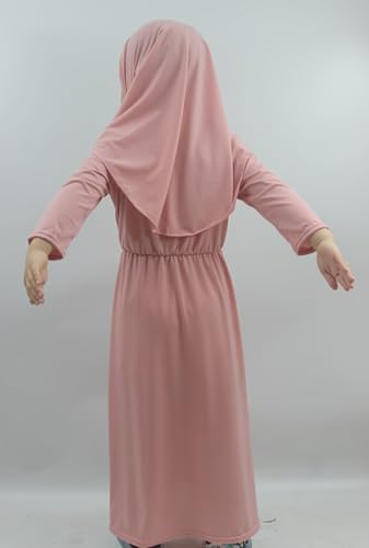 Girls Kids 2 Pcs Muslim Abaya Prayer Dress with Hijab Islamic Headscarf for Girl Robe Ramadan Eid Clothes - color: Dark Pink, size: Height 110CM-120CM