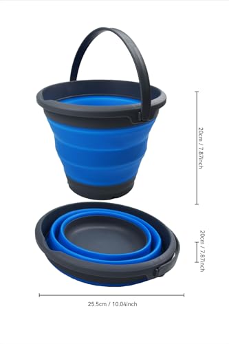 SAMMART 5.5L (1.4 Gallon) Collapsible Plastic Bucket - Foldable Round Tub - Portable Fishing Water Pail - Space Saving Outdoor Waterpot. (Grey/Blue, 1) - color: Grey/Blue
