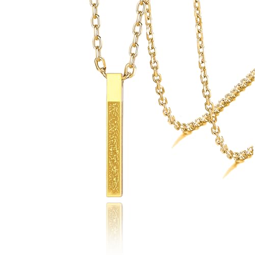 VASSAGO Islamic Ayatul Kursi Necklace for Women Men Stainless Steel/Leather Chain Muslim Allah Arabic 3D Bar Pendant Islam Eid Ramadan Gift Jewelry - color: Gold Ayatul Kursi Necklace