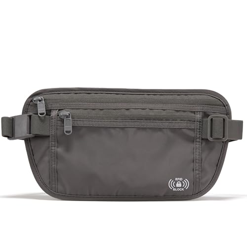 Pander RFID Blocking Travel Money Belt – Hidden Waist Pouch for Passport, Cash, Cards, Slim Belt Bag for Men and Women, Dim Grey - color: Dim Grey, size: 27 x 15 cm