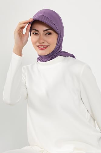 Aisha's Design Full Coverage Cotton Bonnet Hijab with Visor Modest Underscarf Bonnet - color: Purple