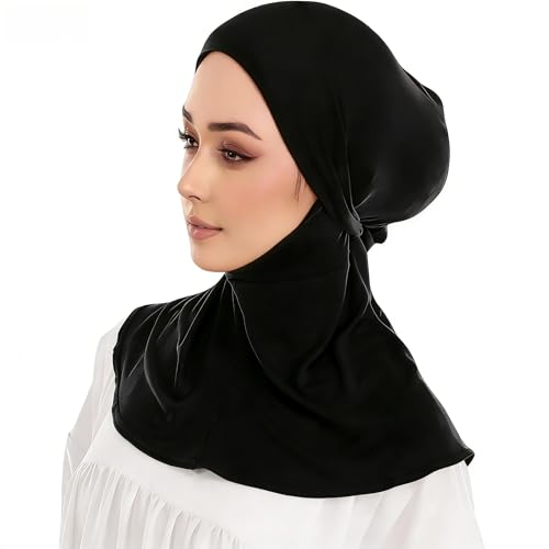 Yeieeo Adjustable Instant Hijab, Full Neck Coverage Breathable Jersey Headscarf for Muslim Women - color: Black