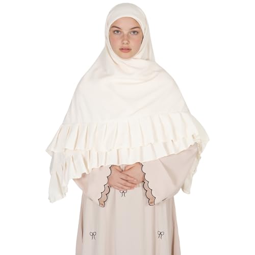 Prayer Hijab for Women Muslim Cotton Blend Lightweight Ruffled Square Scarf - color: Beige