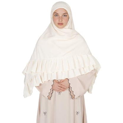 Prayer Hijab for Women Muslim Cotton Blend Lightweight Ruffled Square Scarf - color: Beige
