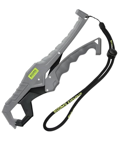 Booms Fishing G05 Lip Gripper Saltwater, 9.4" Plastic Catfish Grippers Pliers, Grabber Tool With Lanyard, Grips for Kayak Fishing Accessories, Great Holder for Caught Fish - color: Gray