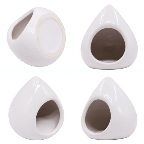 Saim Aquarium Ceramic Teardrop Shape Pleco Cave Ornament Fish Tank Landscape Decor Betta Accessories for Small Shrimp to Rest and Breed, Hiding for 5 Gallon Tanks - White