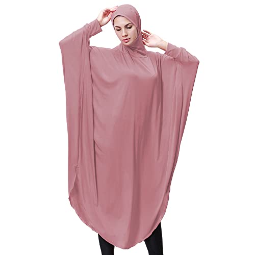 khalat Women's One-Piece Muslim Abaya Dress Large Overhead Prayer Ramadan Long Hijab Dress - color: Dark Pink, size: Medium