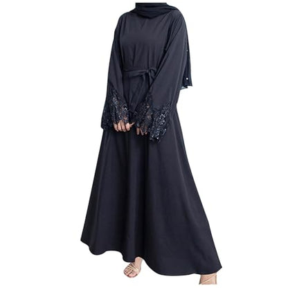Lmdudan Muslim Dresses - Ladies Robe Dress Islamic Abaya - Cotton Linen Dress - Stripe Conservative Prayer Clothes - color: 🔥2024 Amazon Essentials🔥-3*black, size: X-Large