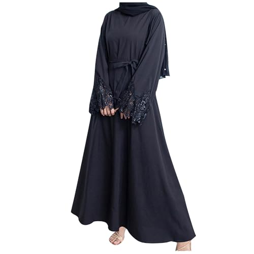 Lmdudan Muslim Dresses - Ladies Robe Dress Islamic Abaya - Cotton Linen Dress - Stripe Conservative Prayer Clothes - color: 🔥2024 Amazon Essentials🔥-3*black, size: X-Large