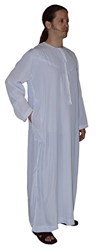 Men's Saudi Style Dishdasha Thobe Daffah Arabian Caftan Easter Wear White - size: Small-54"