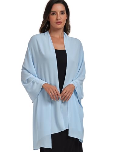 Chiffon Shawl and Wraps for Women Warm Scarves Wedding Evening Bridal Scarfs Pashmina Shawls - color: Light Blue