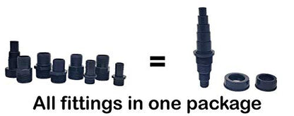 Pond Tubing Pump Fitting, 30 Configurations, Works with Most Pumps, Fish Safe, Black - size: 1 Pack