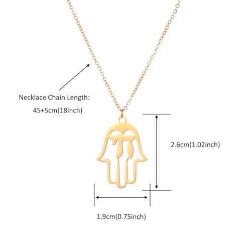 Stainless Steel Jewish Jewelry - Star of David/Hamsa Hand/Menorah/Israel Map Pendant – Israel Necklace for Women & Men - Religious Gifts for Hanukkah, Bar Mitzvah include a Gift Box - color: Gold-Hamsa Necklace