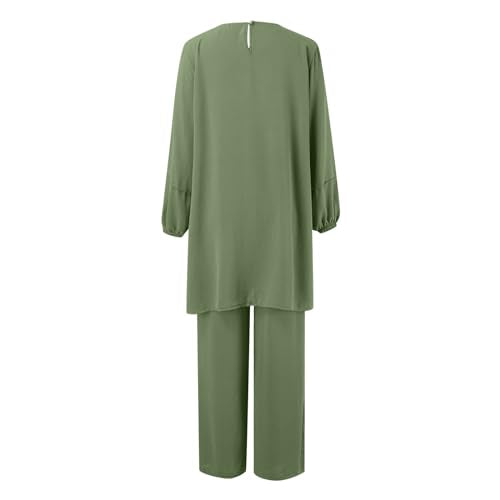 Muslim Outfits For Women 2 Piece Sets Long Sleeve Loose Tops Wide Leg Pants Suits Plus Size Outfit Prayer Clothes - color: Green, size: 4X-Large