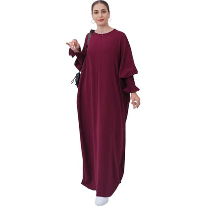Lenmipot Islamic Women Jilbab Abayas Muslim Abaya Dress for Women Middle East Kaftan Dubai Dress Eid Prayer Clothes - color: Wine