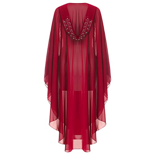 OBEEII Muslim Dress for Women Loose Batwing Sleeved Hooded Beaded Embroidery Long Abaya Dress Kaftan Abayas Islamic Robe - color: Bs05