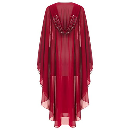 OBEEII Muslim Dress for Women Loose Batwing Sleeved Hooded Beaded Embroidery Long Abaya Dress Kaftan Abayas Islamic Robe - color: Bs05