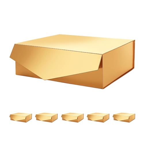 PACKHOME 6 Large Gold Gift Boxes 13.5x9x4.1in with Magnetic Lids - color: 13.5x9x4.1 Inch-Gold-Pack of 6