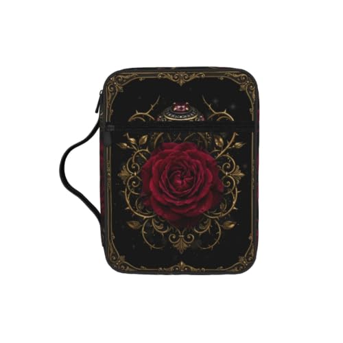 Vintage Red Rose Bible Cover Case with Handle and Zippered Pocket - color: Vintage Red Rose