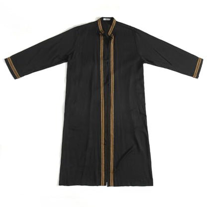 Thobe for Men Abaya Islamic Clothing Loose Long Sleeve Muslim Kaftan Open Front Dubai Arabic Robe Prayer Costume - color: Black, size: Small