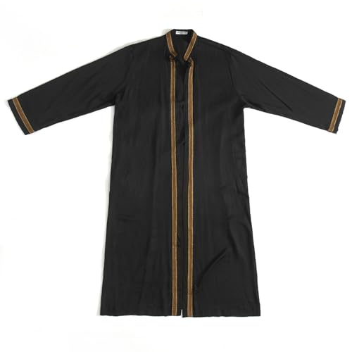 Thobe for Men Abaya Islamic Clothing Loose Long Sleeve Muslim Kaftan Open Front Dubai Arabic Robe Prayer Costume - color: Black, size: 3X-Large