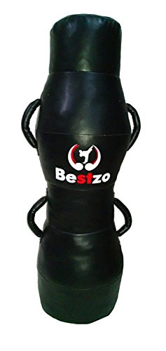 Bestzo MMA Punching Bag - Cylinder Shape Pound/Floor Striking -Synthetic Leather-Black-Unfilled - size: 59 inch