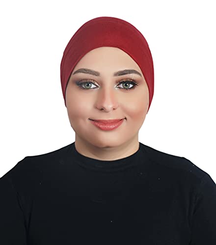 Fashion Cotton Modal Cotton Muslim Hat Elastic Inner Tube Caps Islamic Underscarf Hats Back Open Head Wrap - color: Burgundy