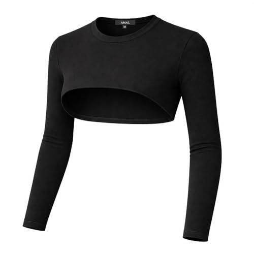 Women’s Cotton Arm Sleeves Bolero, Modest Long Sleeve Cover, Crew Neck Layering Top - color: Black #1, size: Medium