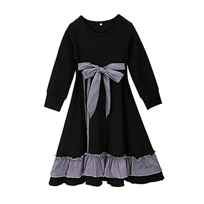 Toddler Girls Muslim Dress Islamic Prayer Abaya with Bow Hijab 2PC Set Modest Clothes Baby Arabic Long Skirt Eid Maxi Dress - color: A-black, size: 4-5T