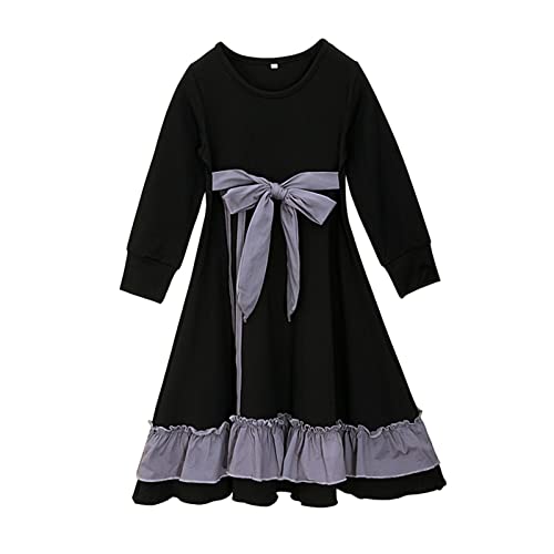 Toddler Girls Muslim Dress Islamic Prayer Abaya with Bow Hijab 2PC Set Modest Clothes Baby Arabic Long Skirt Eid Maxi Dress - color: A-black, size: 3-4T