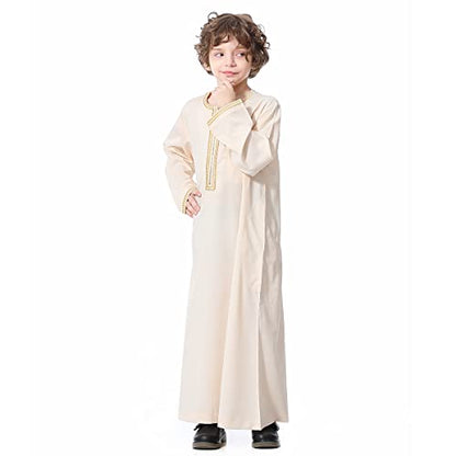 ODIZLI Arabic Thobe Muslim Thobe Long Sleeve Kaftan Crew Collar Robe with Zipper for Boy - color: Beige, size: 11-12 years