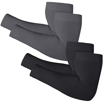 Newbyinn Arm Sleeves for Men Women, Size L - XL, UV Sun Protection Sleeve - color: 2 Pairs: Black + Dark Grey