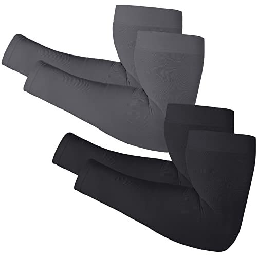 Newbyinn Arm Sleeves for Men Women, Size L - XL, UV Sun Protection Sleeve - color: 2 Pairs: Black + Dark Grey