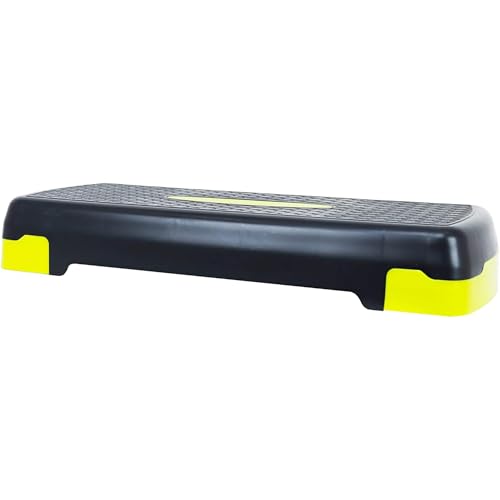 Fitvids Aerobic Step Platform Trainer with Adjustable 2-Level Risers, 400 Pound Weight Capacity – Non-Slip Exercise Stepper - color: Black/Lemon