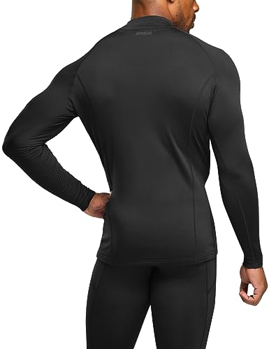 TSLA Men's Thermal Long Sleeve Compression Shirts, Mock/Turtleneck Winter Sports Running Base Layer Top - color: Mock Neck Black, size: XX-Large