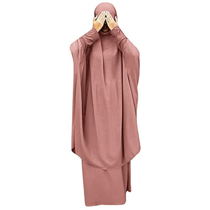 Prayer Clothes for Muslim Women Islamic Abaya Suit Maxi Skirt + Khimar Hijab 2pcss Burka Jilbab Kaftan - color: Pink