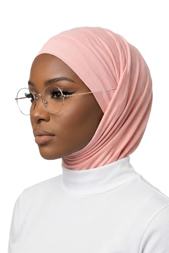 Aisha's Design Practical Cotton Bonnet with Built-In Neck Cover and Ear Access - color: Powder