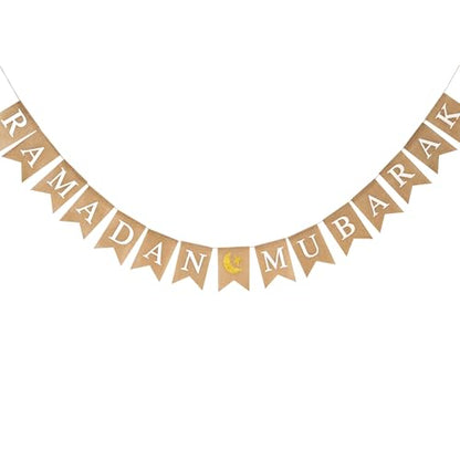 Ramadan Mubarak 배너 삼베 글리터 달과 별 표지판 사전 스트링 라마단 배너 이슬람 이드 장식, 벽난로 장식용 - color: 라마단