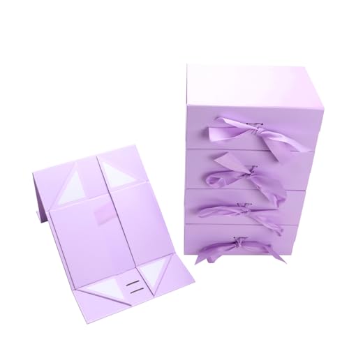 Magnetic Gift Box L11.5*W8.6*H4.2inch Ribbon Foldable Gift Packaging Boxes - color: Purple, size: Large-L11.5*W8.6*H4.2inch