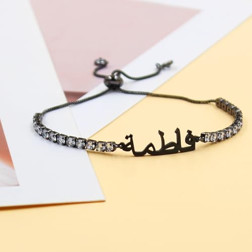 Allah Name Bracelet, Personalized Zircon Faith Jewelry, Islamic Faith Tennis Bracelets for Her, Halal Fashion Accessory, Adjustable White Eid Gift YA4968 - color: Black