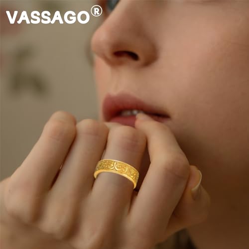 VASSAGO Stainless Steel Rings for Men Women Trendy Muslim Allah Ring Islam Arabic Shahada Ring Jewelry Gifts - color: gold, size: 9