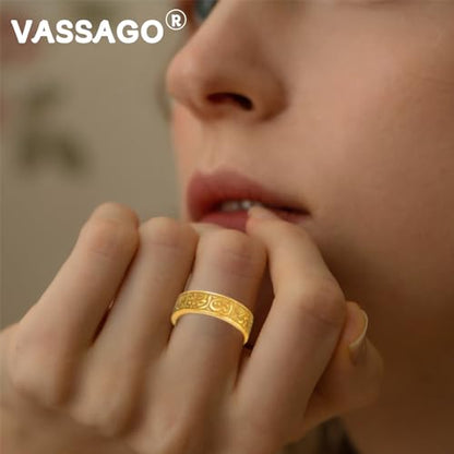 VASSAGO Stainless Steel Rings for Men Women Trendy Muslim Allah Ring Islam Arabic Shahada Ring Jewelry Gifts - color: gold, size: 9
