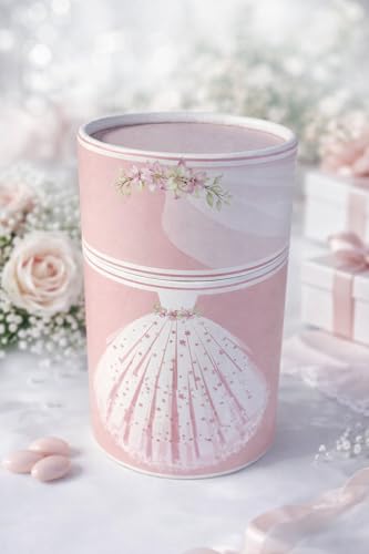 BABY SHOWER CHOCOLATE 이슬람 기도 러그 및 태즈비 선물 세트 원통형 상자 포함 - 무슬림 사자다 기도 매트 및 비즈 - 남성과 여성을 위한 우아한 종교 선물 (신부 디자인 - 우아한 신부 상자)