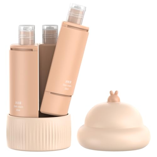 4 in 1 Travel Dispenser Bottle, 4 * 60ML/2oz TSA Approved Travel Size Toiletries, Leak Proof Refillable Travel Bottles for Shampoo Lotion Shower Gel, Perfect for Camping Gym - color: Nude